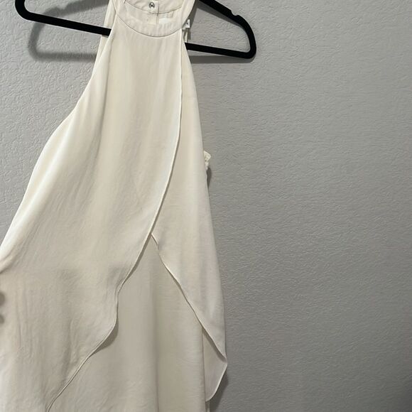A.L.C White 100% Silk Cream Halter Mini Dress with Double Ruffle Layers, Size 8 - Picture 3 of 10